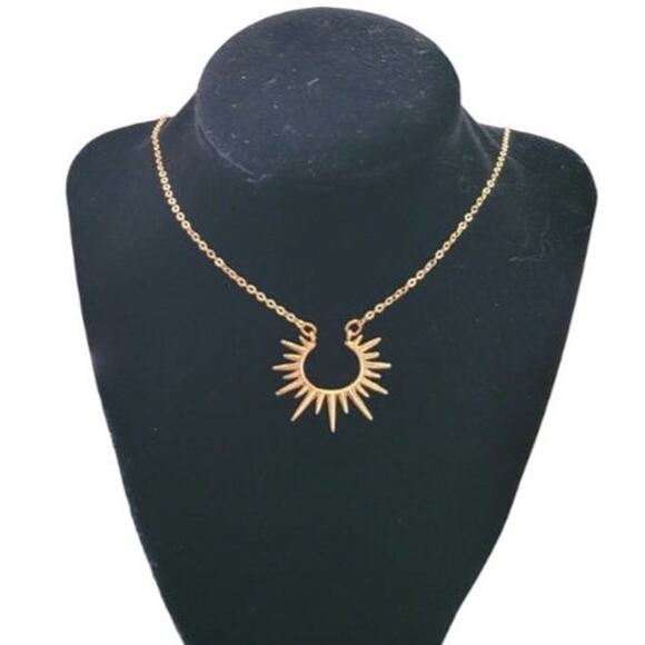 Gold tone sunburst spiked hoop semi circle necklace - Picture 1 of 3